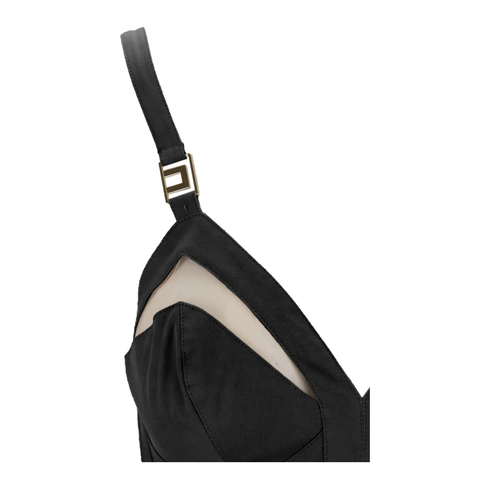 Elisabetta Franchi Mouwloze Katoenen Top met Gouden Details Black Dames