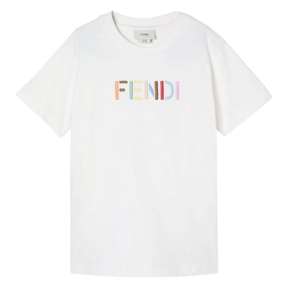 Fendi , Kids Short Sleeve T-Shirts, Unisex, Beige, 14 Y, Logo T-Shirt
