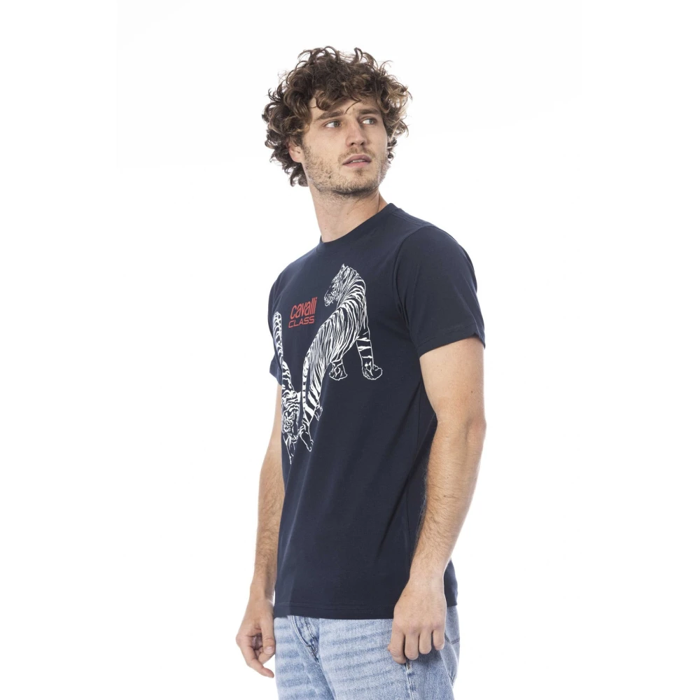 Cavalli Class Logo Print Korte Mouw T-shirt Blue Heren