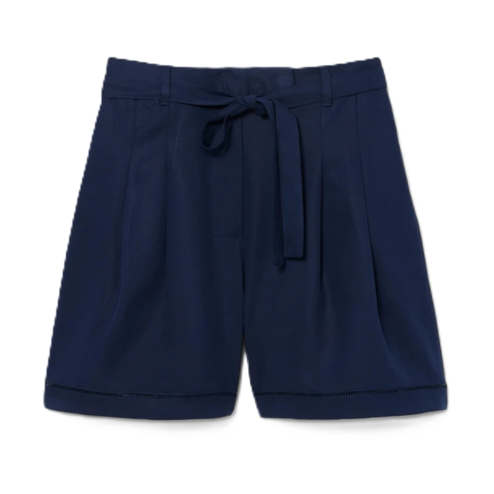 Lacoste Vrouw Blauw Korte Broeken Dames, 2XS, Linnen, Fluid Linnenmix Oversized Bermuda Shorts