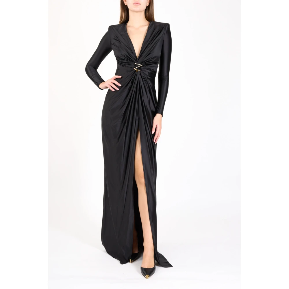 Elisabetta Franchi Lange rode loper jurk met lange mouwen Black Dames