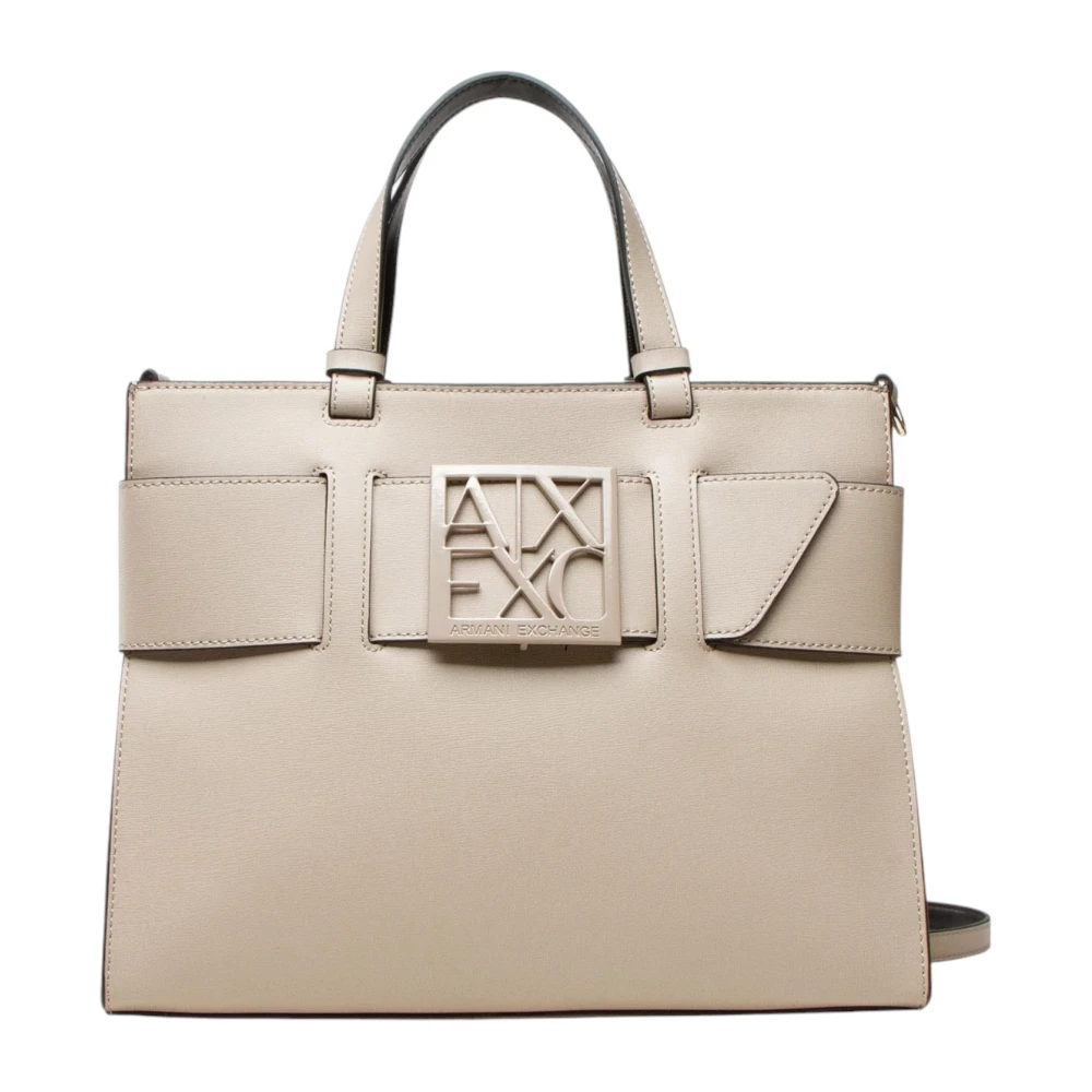 Armani Exchange Beige Dragkedja Väska med Innerfickor Beige, Dam