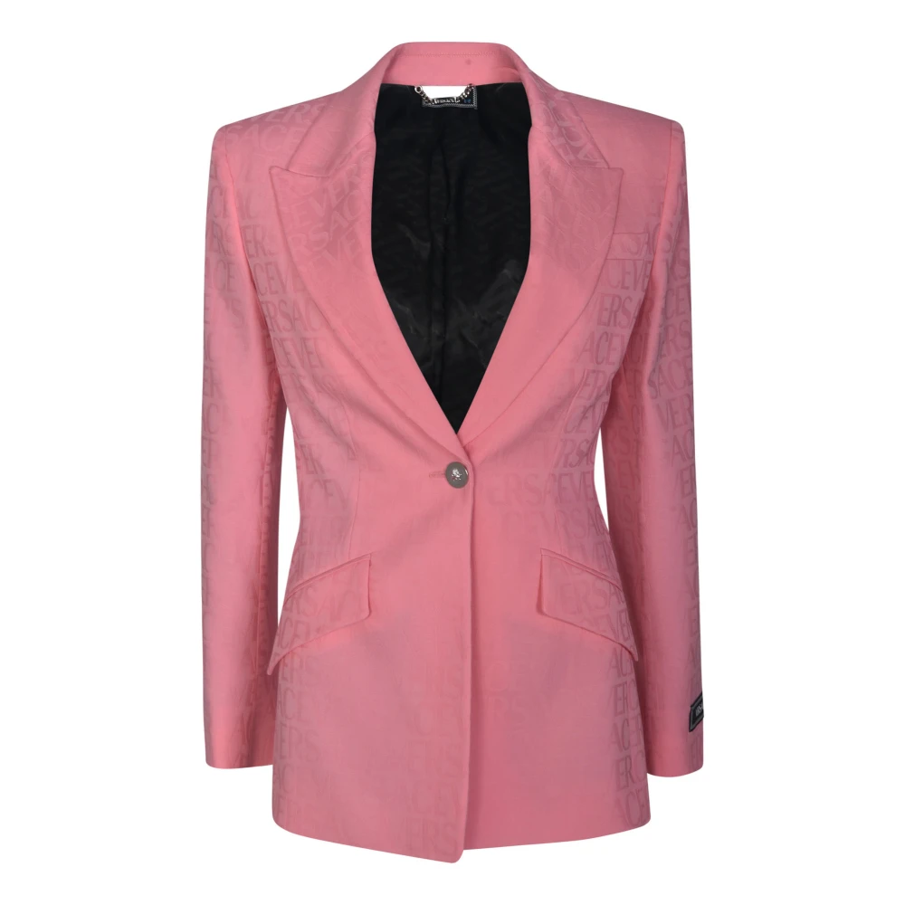 Versace Roze wollen blazer met jacquard logo motief Pink Dames