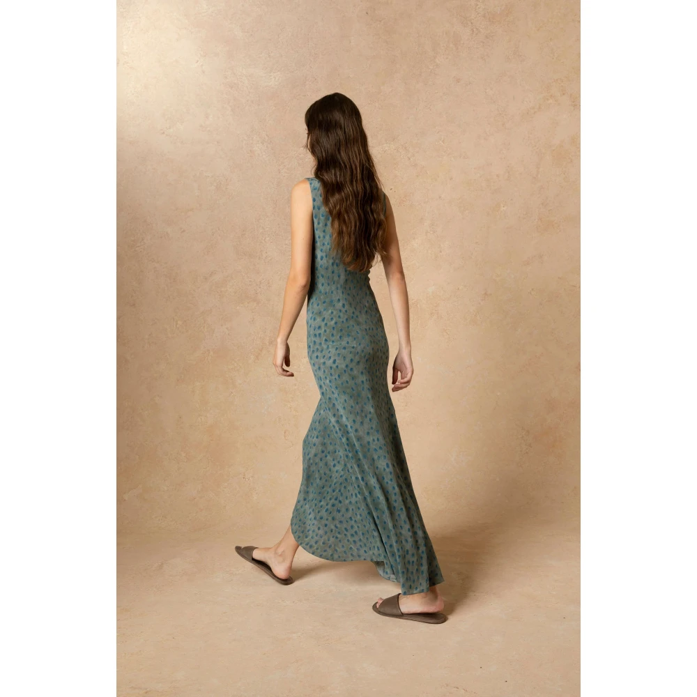 Cortana Zijden Ciro Print Lange Jurk Blue Dames