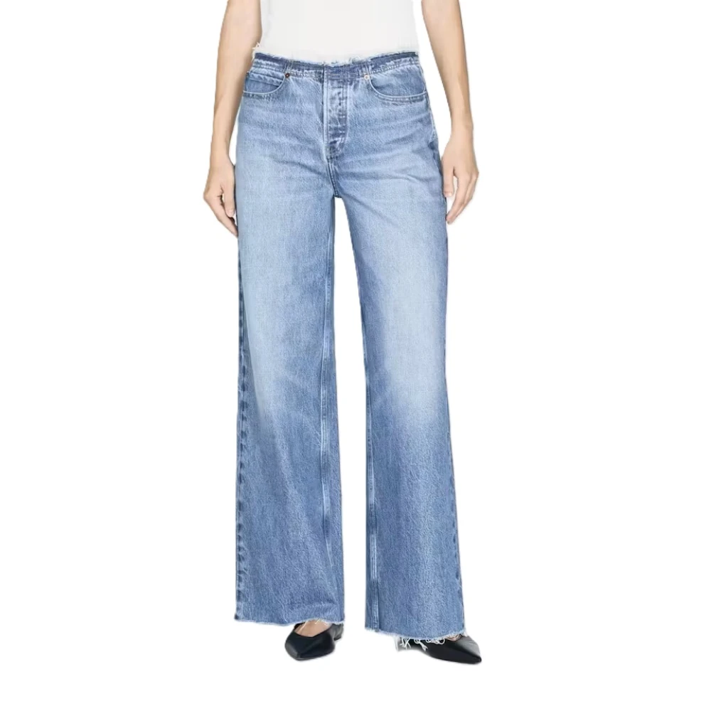 Frame Wide Leg Cut Off Jeans Blue Dames