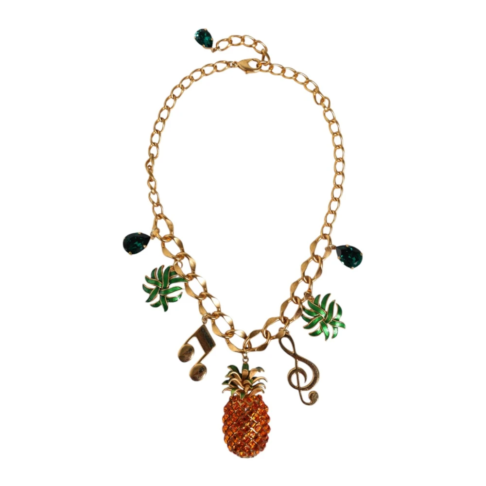 Dolce & Gabbana Ananas Kristall Musikalisk Charm Halsband Yellow, Dam