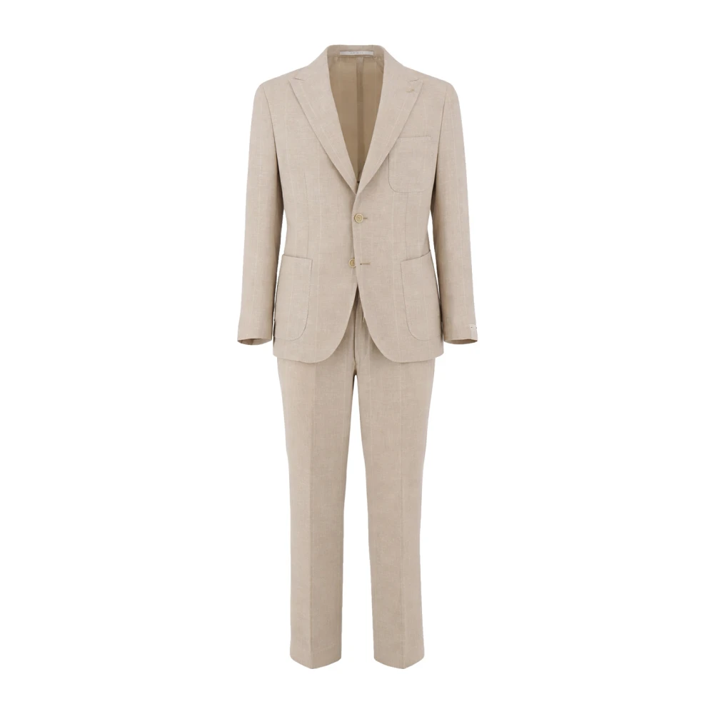 Eleventy Men's Beige Single Breasted Suits, L, Single-Breasted Suit Set