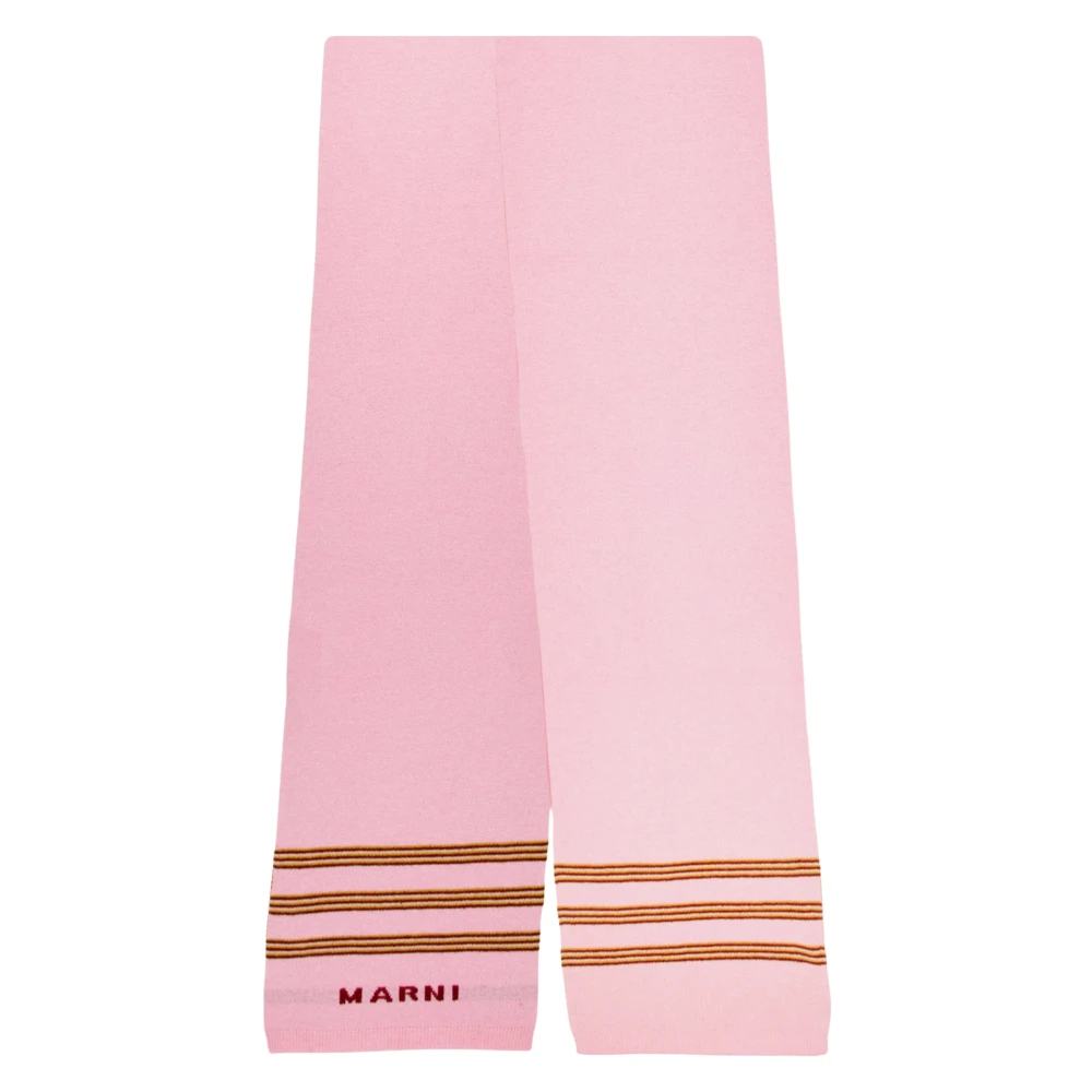 Marni Unisex Pink Striped Logo Scarf