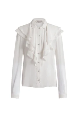 Silk Creponne Blus med Volanger
