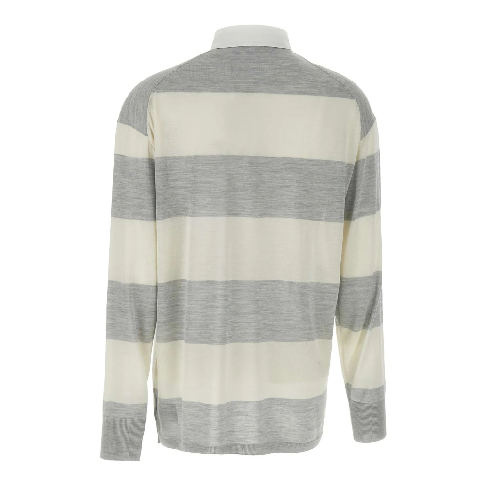 Theory Gestreepte Zijden Polotrui Gray Dames