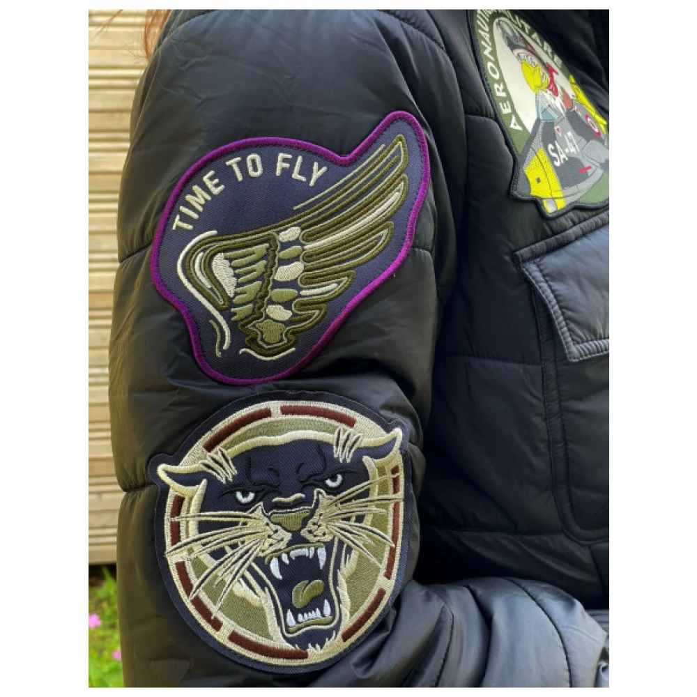 aeronautica militare Kort Jack met Geborduurde Patches Black Dames