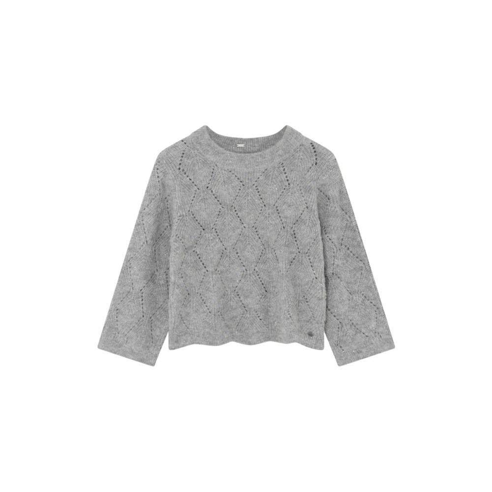 Gustav Women's Gray Hole Pattern Knit Jumper - Round-Neck Knitwear - L - Knitwear