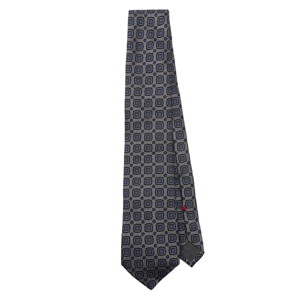 BRUNELLO CUCINELLI Grijs Blauw Gekleurd Stropdas Multicolor Heren
