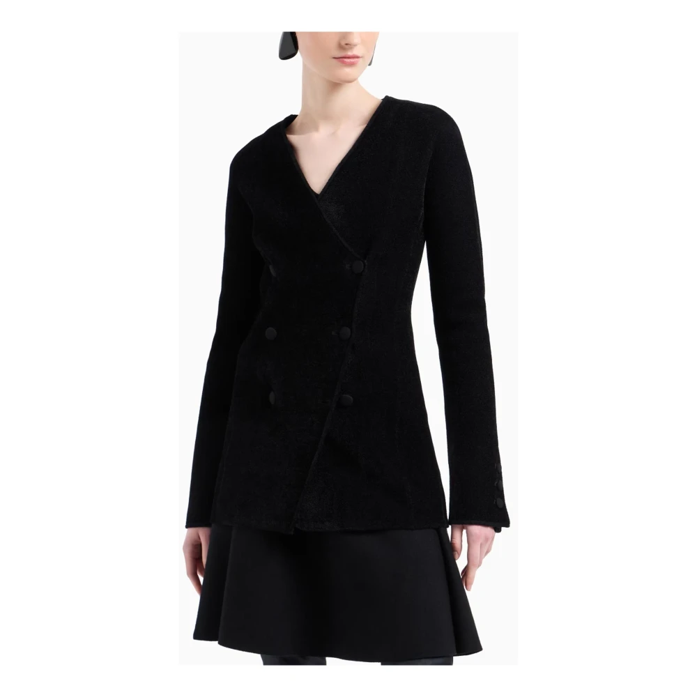 Emporio Armani Zwarte double-breasted jas V-hals Black Dames