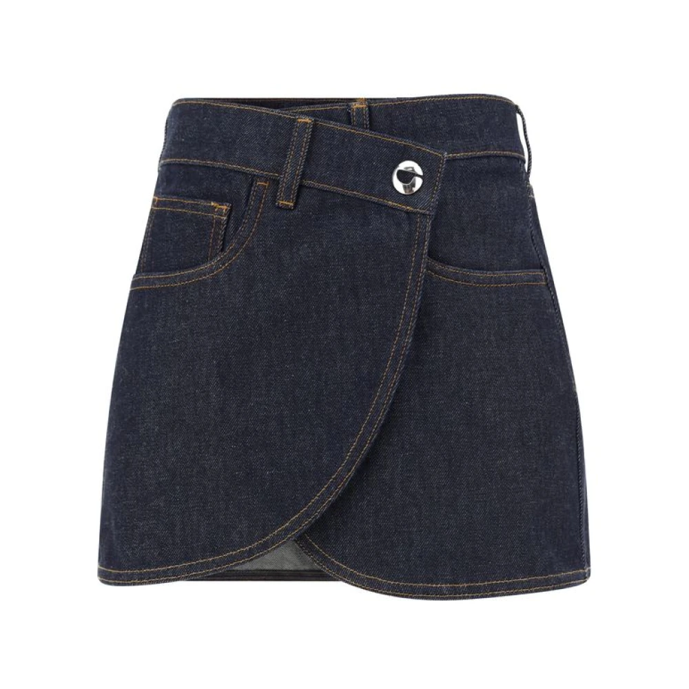 Coperni Asymmetrische Denim Mini Rok Knoopsluiting Blue Dames