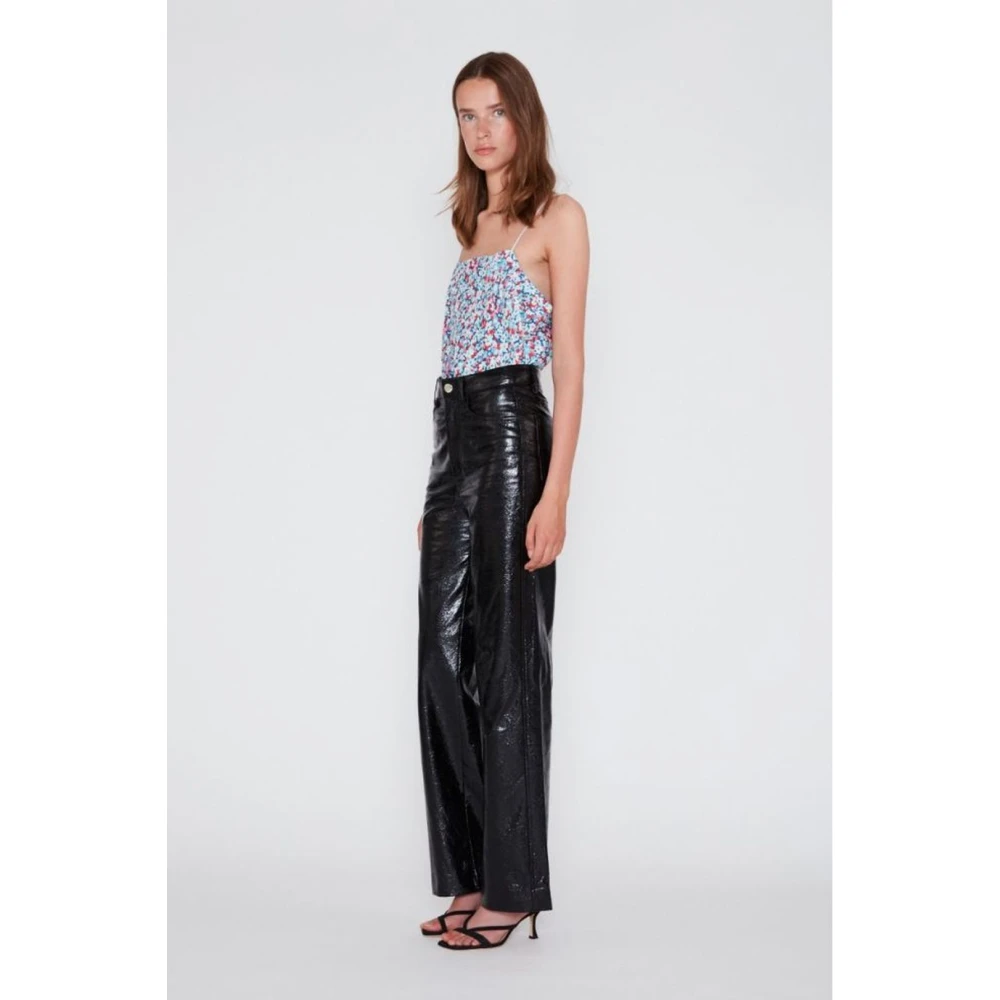Rotate Birger Christensen Zwarte Faux Patent Lederen High-Rise Broek Black Dames