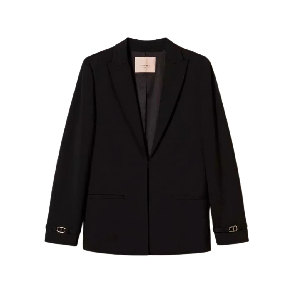 Twinset Svart Milano Stickad Blazer med Metall T Detalj Black, Dam