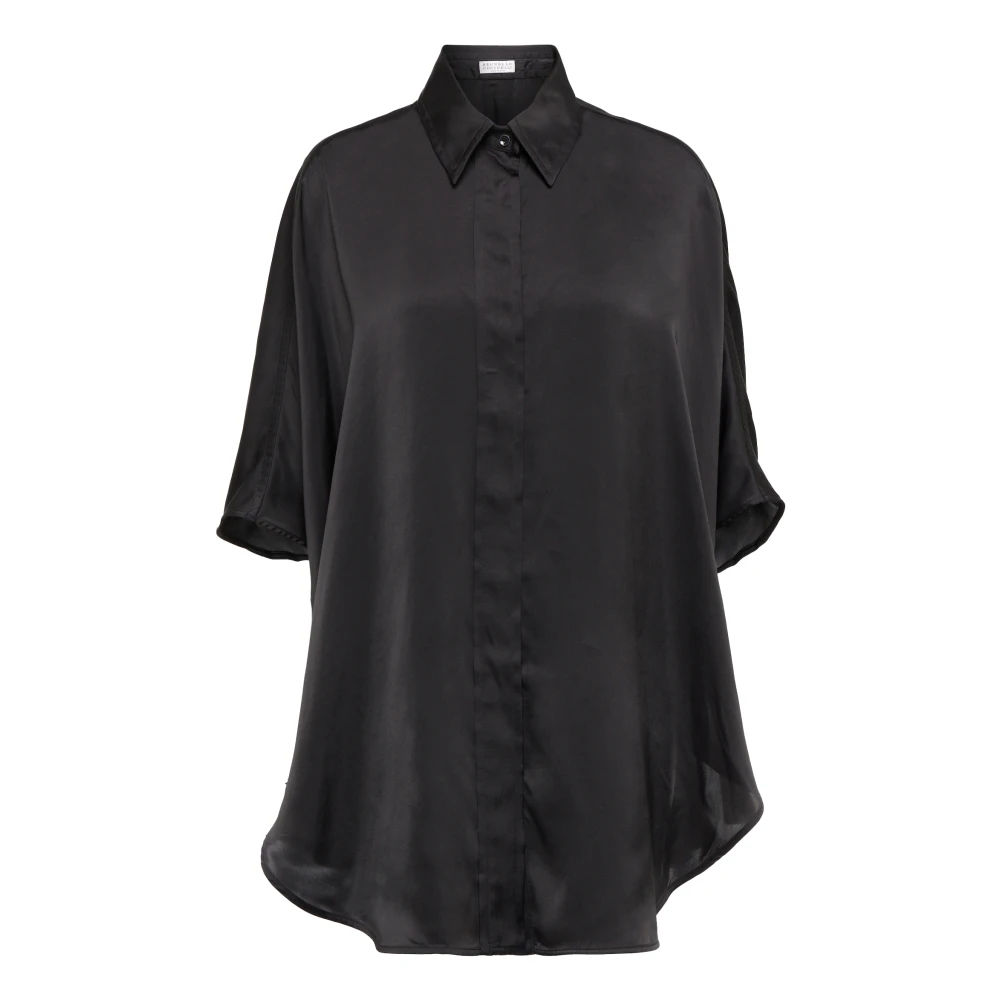 BRUNELLO CUCINELLI Oversized Satijnen Afwerking Shirt voor Vrouwen Black Dames
