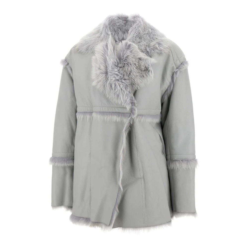 IRO Omkeerbare Shearling Leren Jas Grijs Gray Dames