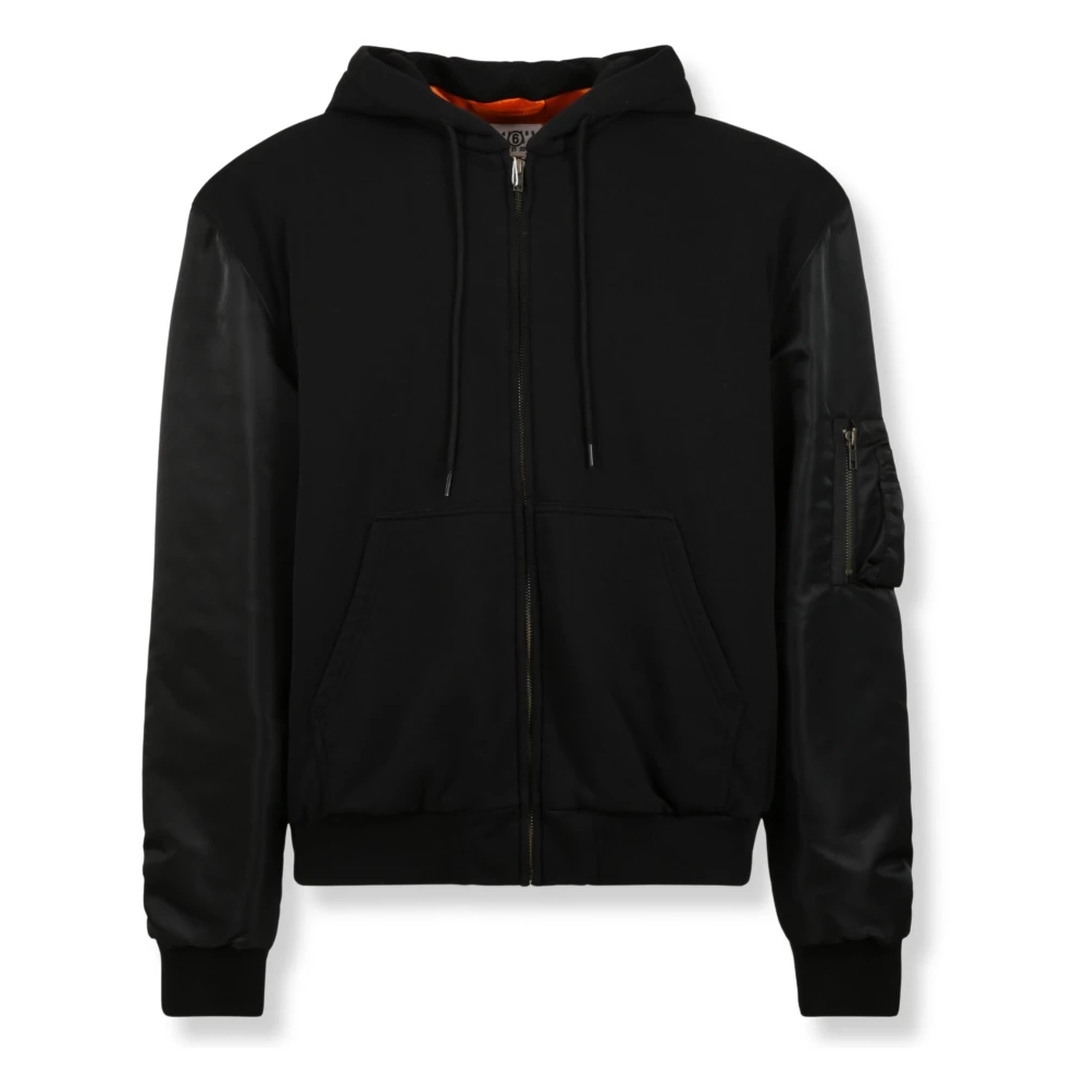 Mm6 Maison Margiela Men's Black Zip-Throughs, Xl, Hooded Sweatshirt