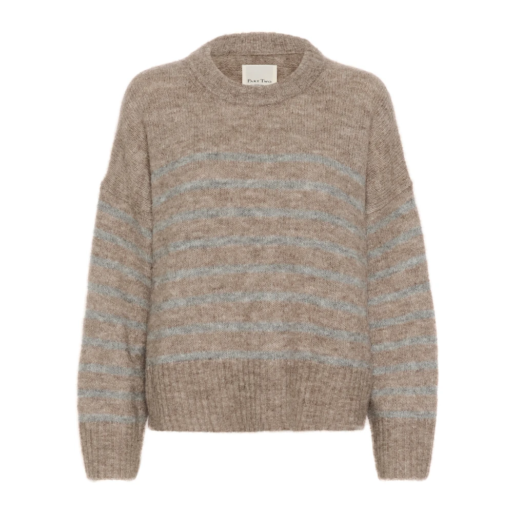 Part Two Zachte Gebreide Trui Grijs Streep Beige Dames