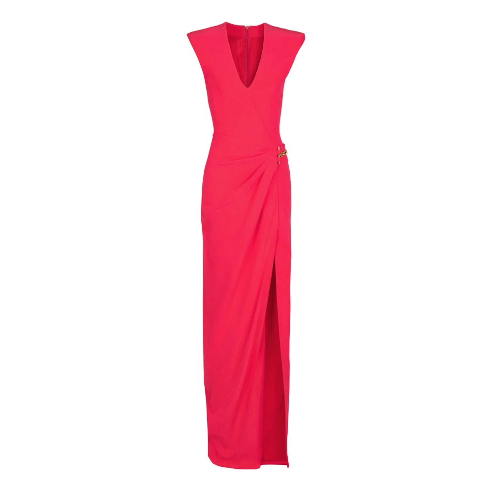 Balmain Pink Long Crepe Dress With Embellished Detail - Female - Gowns - Xs - Dresses