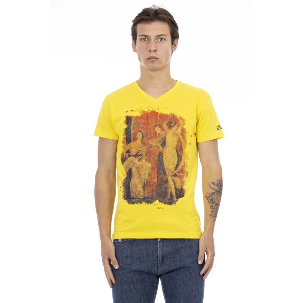 Trussardi Men's Yellow T-Shirts, S, Short Sleeve V-Neck T-Shirt