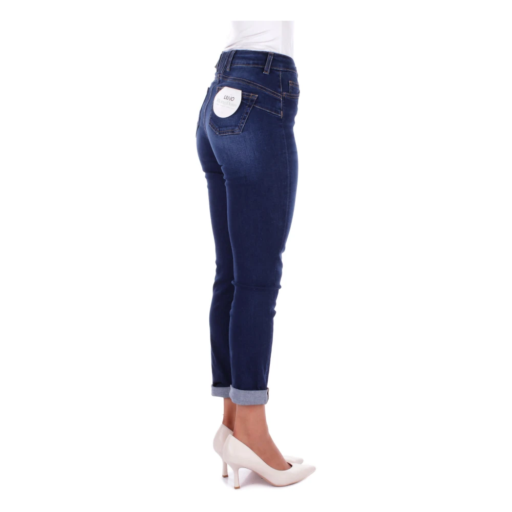 Liu Jo Blauwe Logo Jeans Rits Sluiting Blue Dames