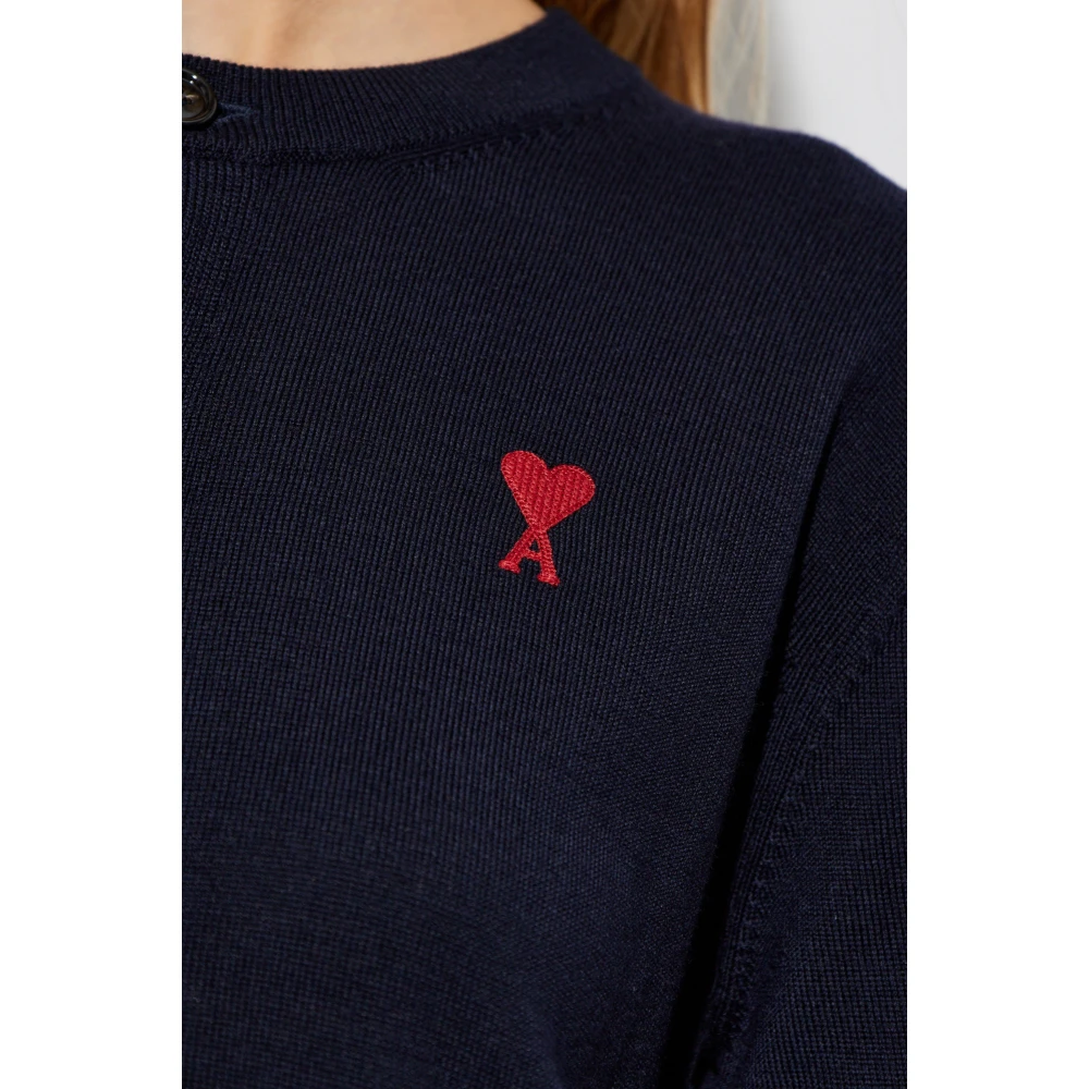 Ami Paris Wol wollen cardigan met logo Blue Dames