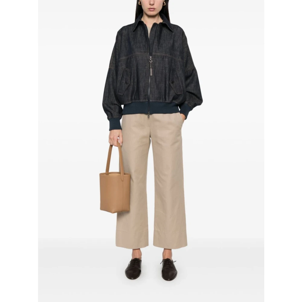 BRUNELLO CUCINELLI Beige Cropped Katoen Linnen Broek Beige Dames