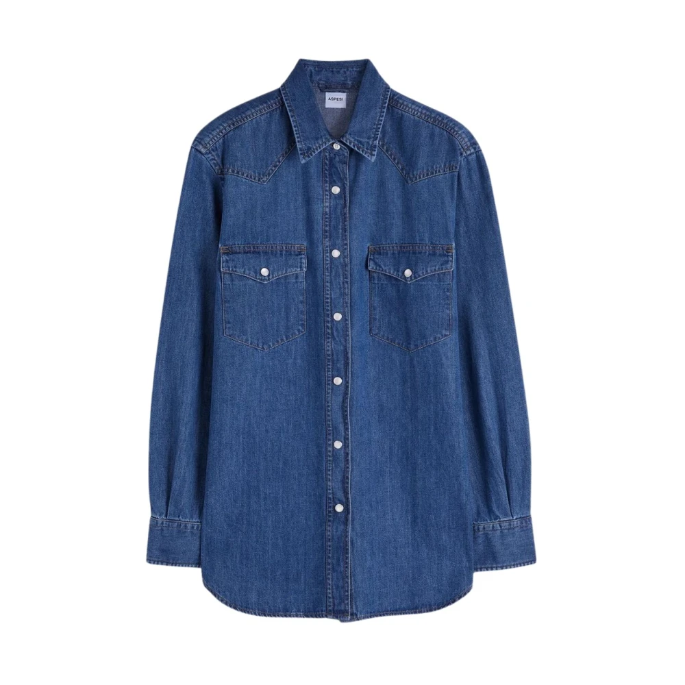 Aspesi Lange Denim Western Shirt Blue Dames