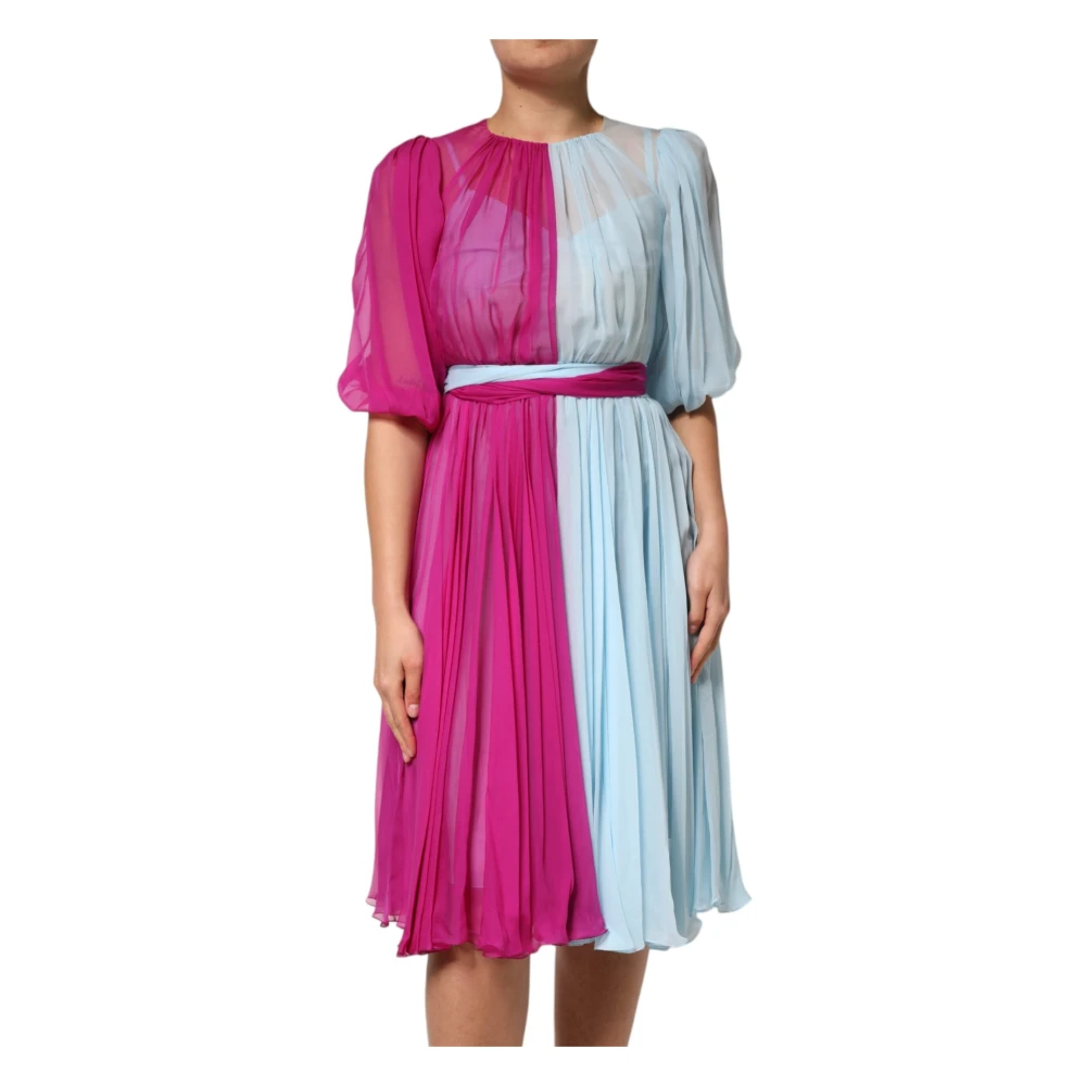Dolce & Gabbana Women's Fuchsia/Light/Blue Silk Midi Dress