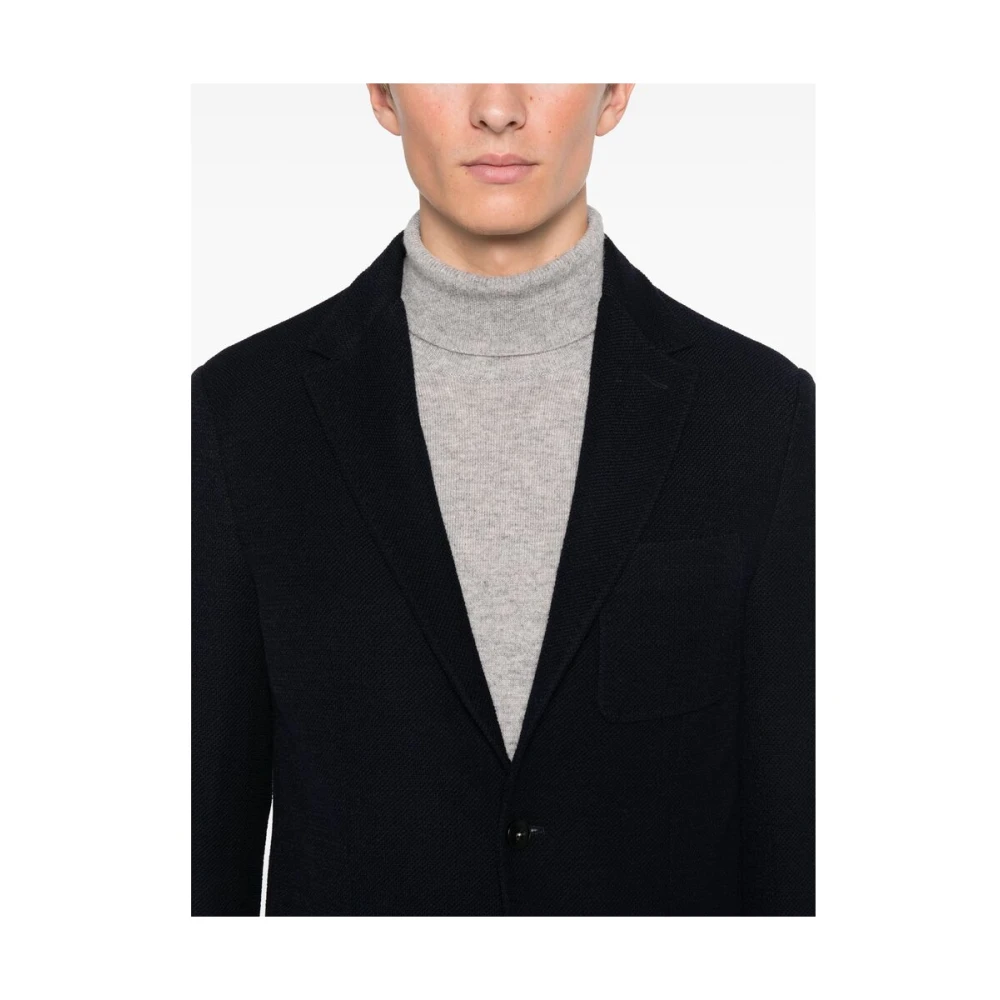 Canali Navy Blauw Wol Bouclé Jas Blue Heren