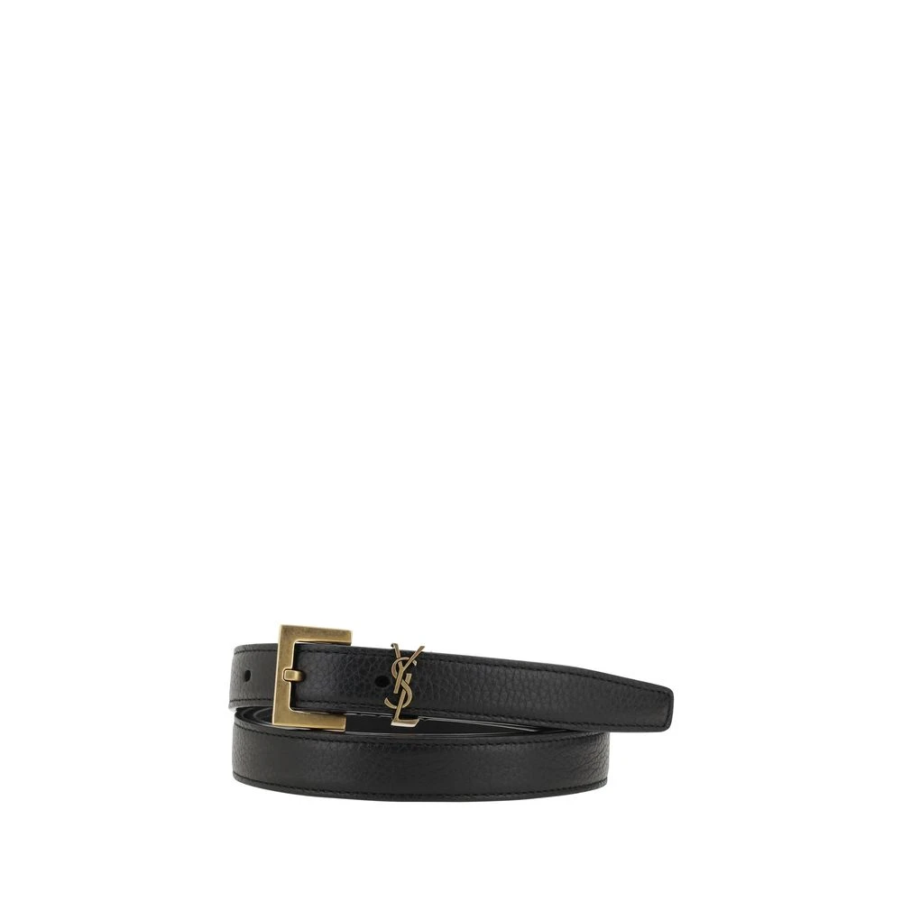 Saint Laurent Men's Black Logo Leather Belt