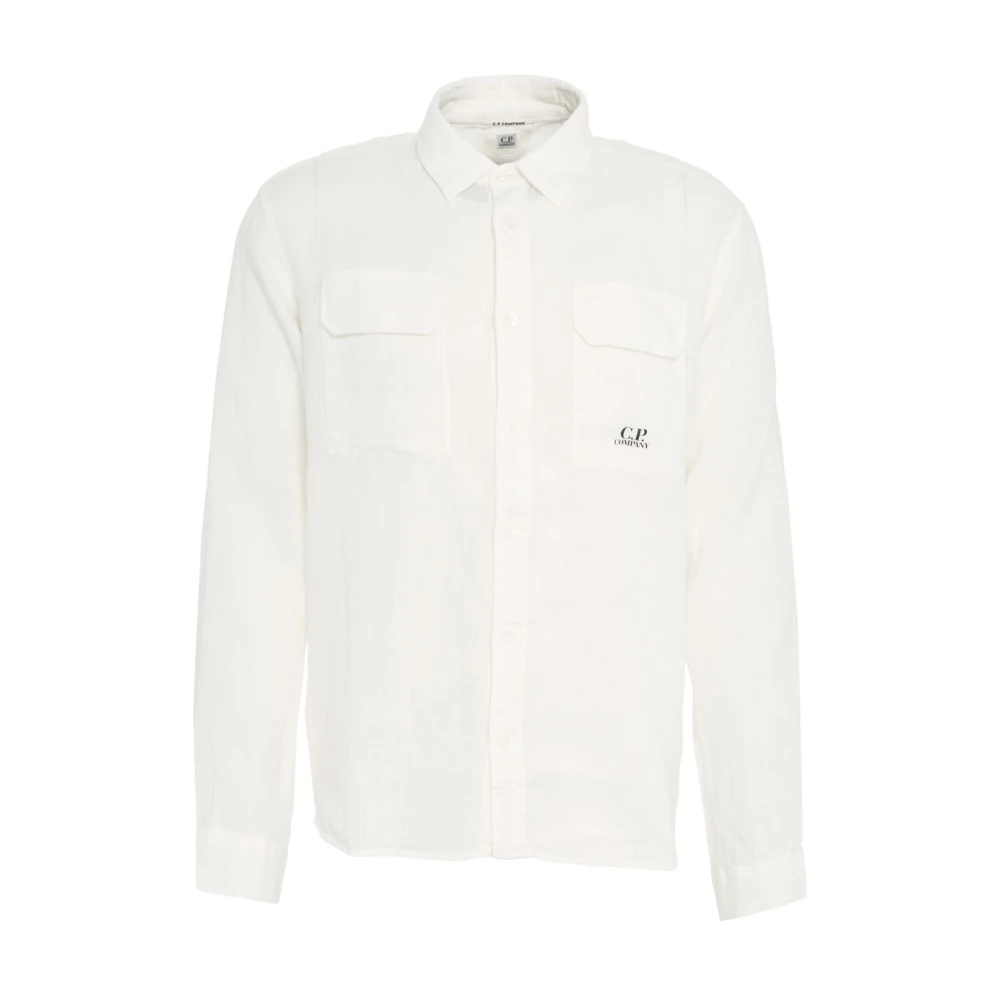 C.P. Company Wit Linnen Overhemd Klassieke Kent Kraag White Heren