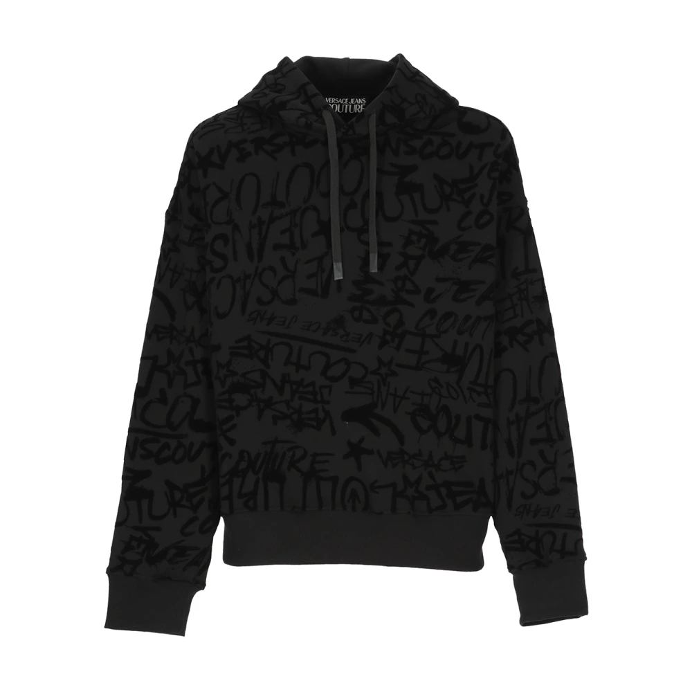 Versace Jeans Couture Zwarte katoenen hoodie met graffiti patroon Black Heren