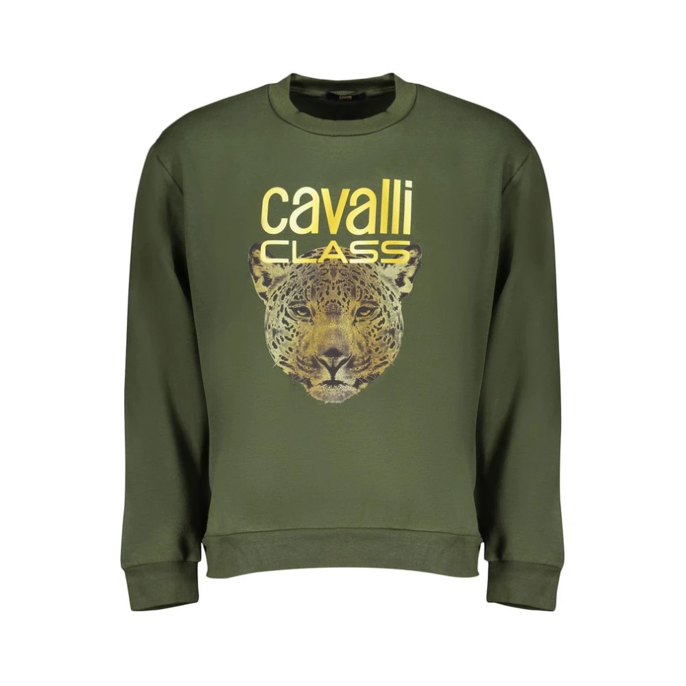 Cavalli Class Grön Fleece Sweatshirt med Rund Hals Green, Herr