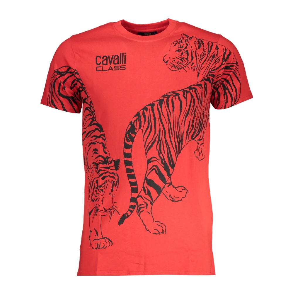 Cavalli Class Rode Katoenen Print Logo T-Shirt Red Heren