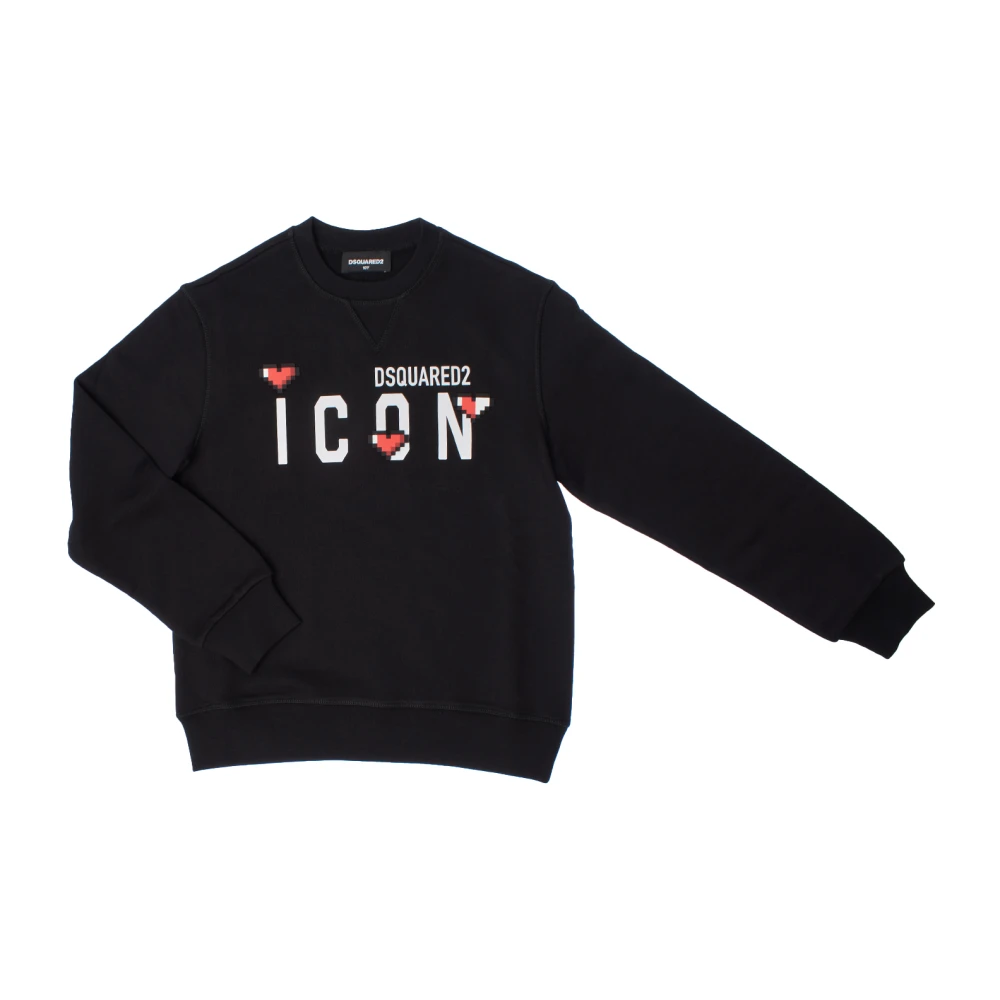 Dsquared2 Girls Black Kids Sweatshirts, 12 Y, Youthful Round Neck Sweatshirt With Pixelated Hearts