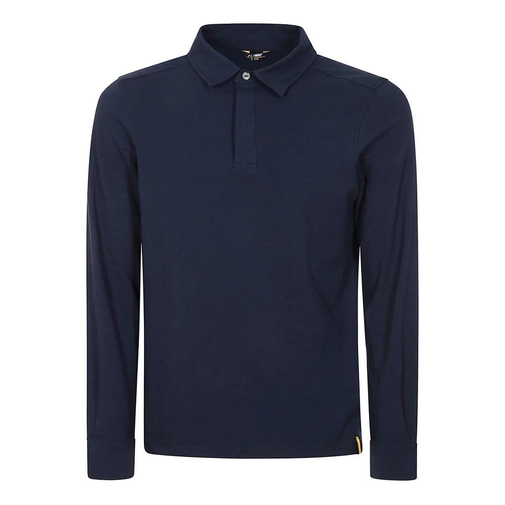 K-Way Men's Blue Polo Shirts, M, Ice Cotton Long Sleeve Polo Shirt