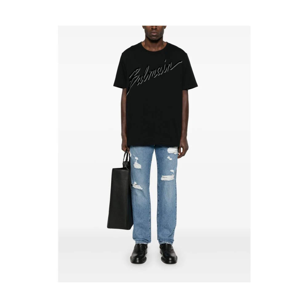 Balmain Zwart Crew Neck T-shirt Black Heren