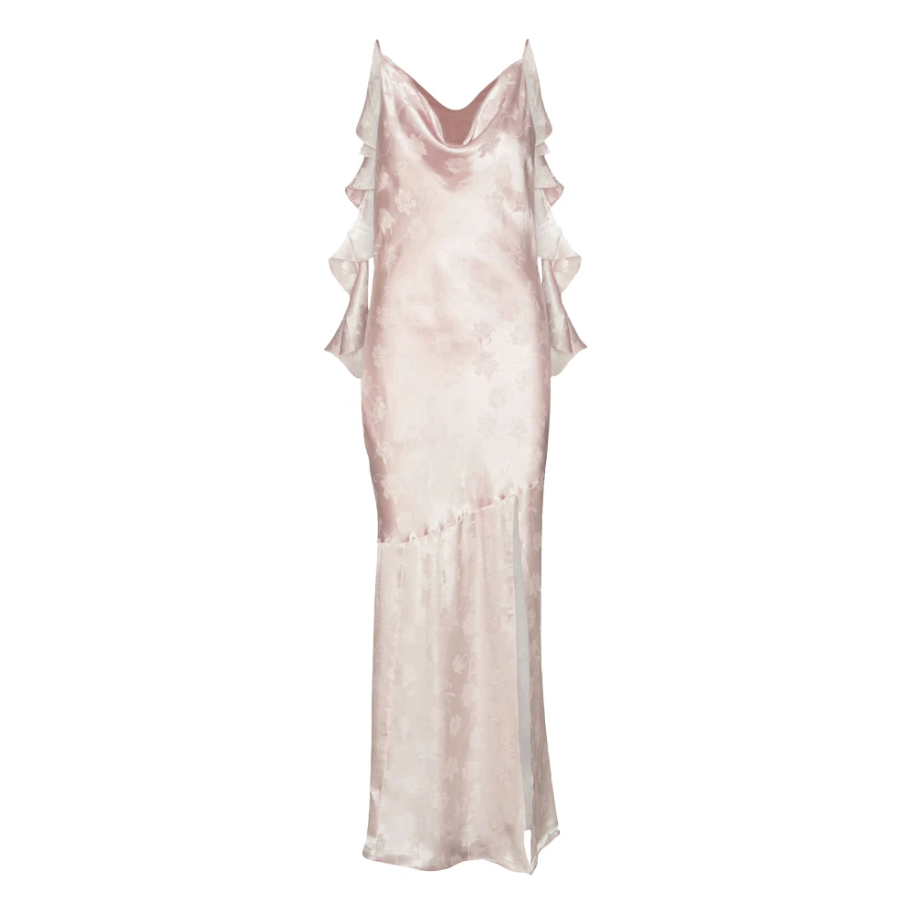 Rotate Birger Christensen Women's Pink Gowns, M, Maxi Waterfall Dress