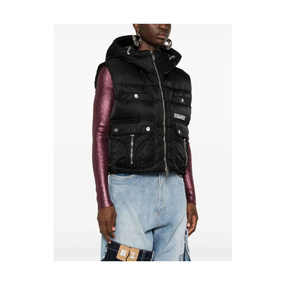 Dsquared2 Zwarte Gewatteerde Hooded Vest Black Dames