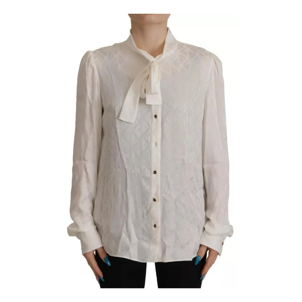 Dolce & Gabbana Zijden Ascot Kraag Blouse Top White Dames