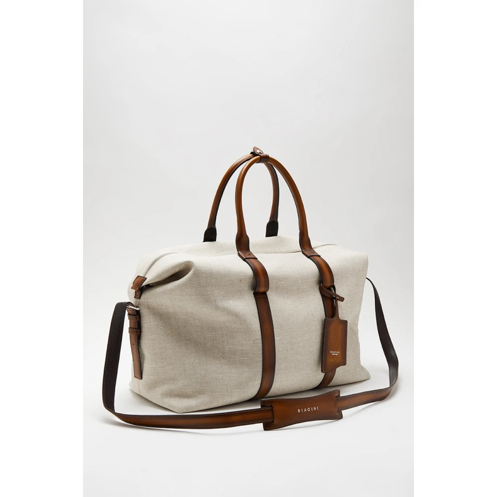 Biagini Canvas Weekendtas met Handgeschilderde Leren Accenten Brown Heren