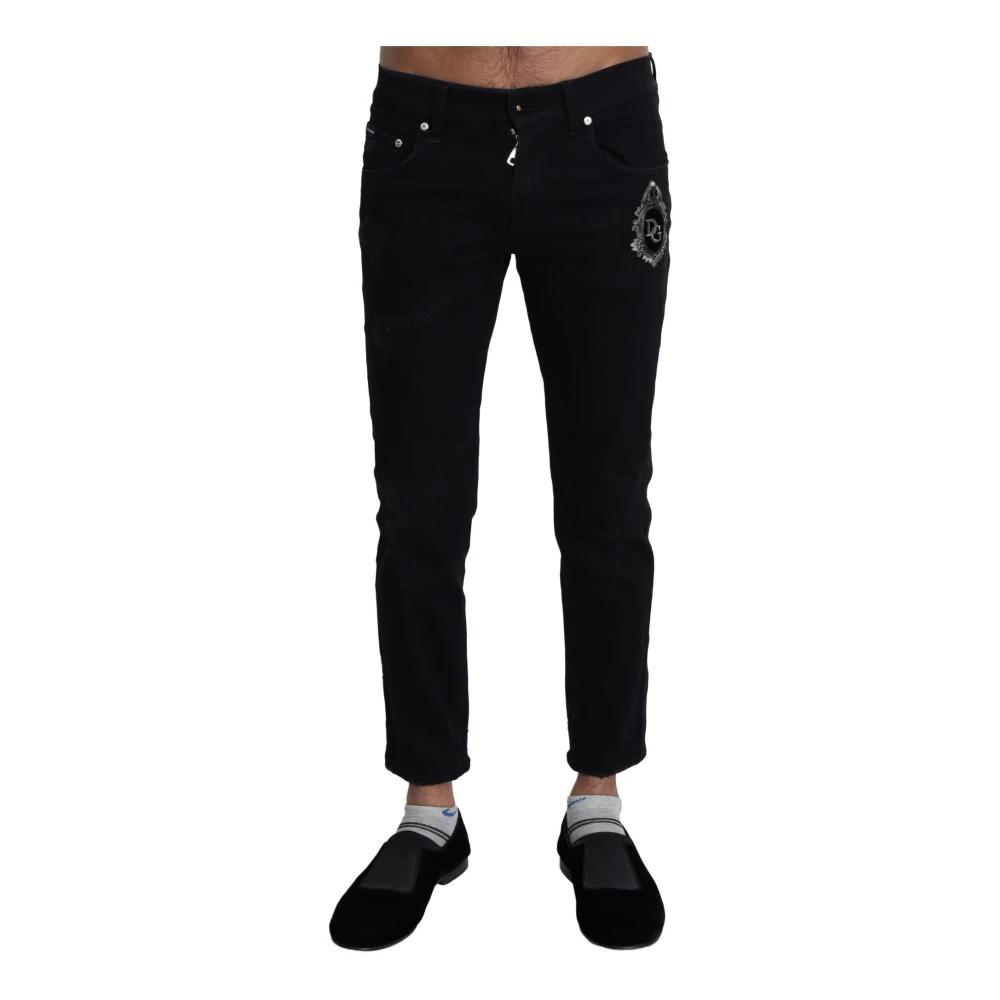 Dolce & Gabbana Zwarte Geborduurde Slim Jeans Black Heren