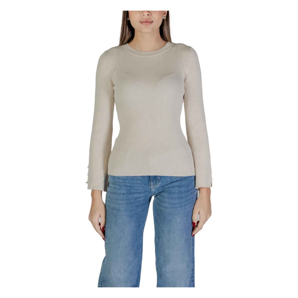 Only Wit Langemouw Gebreid Ronde Hals White Dames