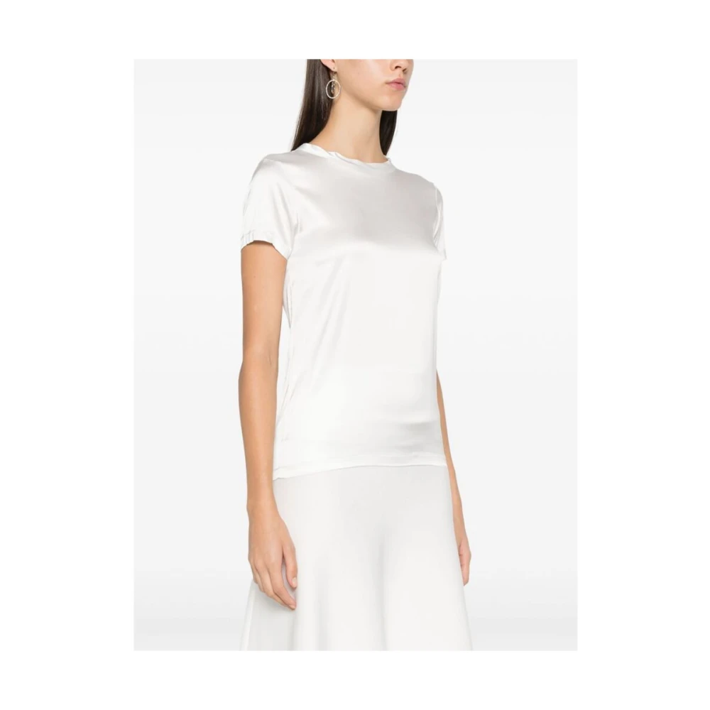 Mazzarelli Witte Satijnen Crew Neck T-shirt White Dames