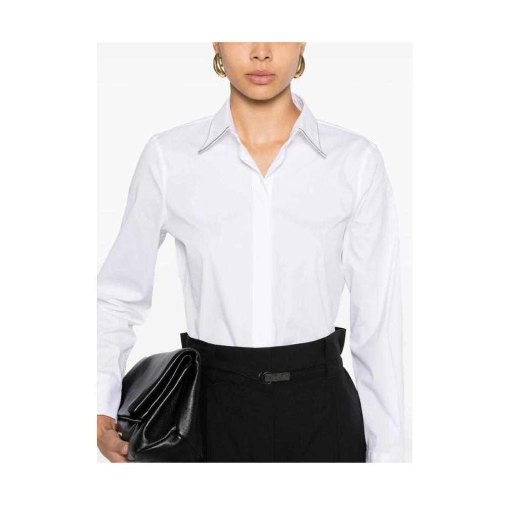 BRUNELLO CUCINELLI Witte Katoenen Poplin Shirt met Monili Ketting White Dames
