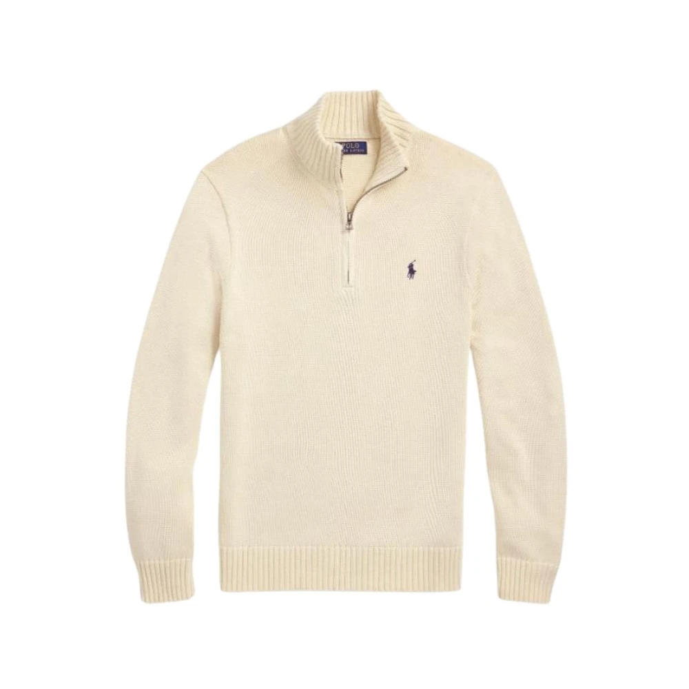Polo Ralph Lauren Men's Beige Turtlenecks, M, Cotton Quarter-Zip Jumper